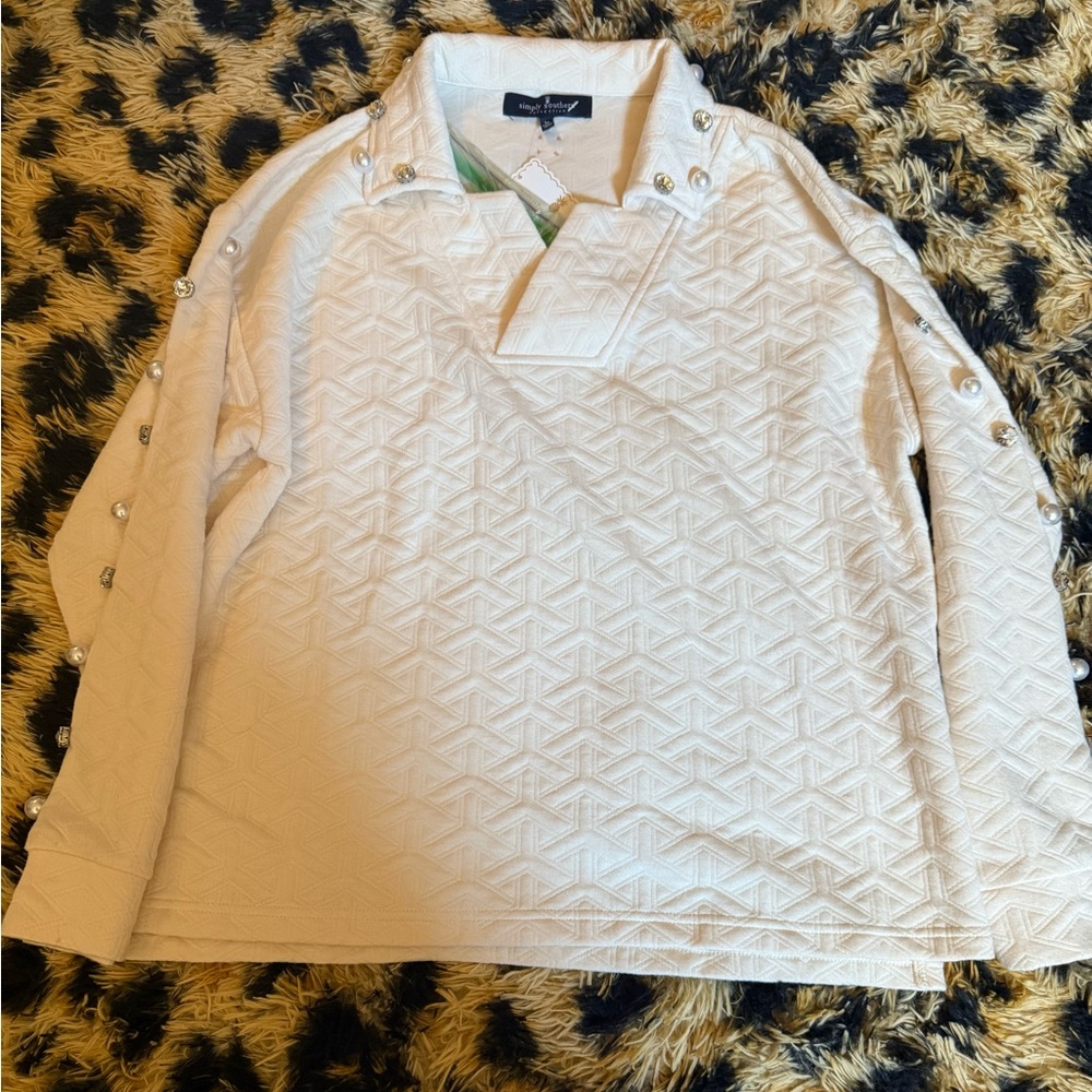 NWT Simply Southern Cream Quilted pearl Pullover